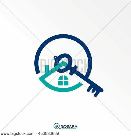 Letter Or Word O Or Q With Roof House And Home Key Image Graphic Icon Logo Design Abstract Concept V