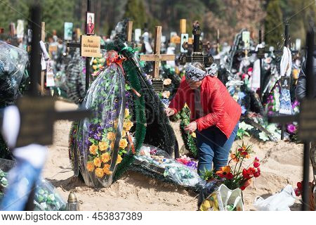 War In Ukraine. Cemetery In Irpen With Fresh Graves