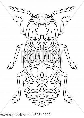 Hand-drawn Stylized Bread Beetle Linear Print Isolated On White Vector Illustration
