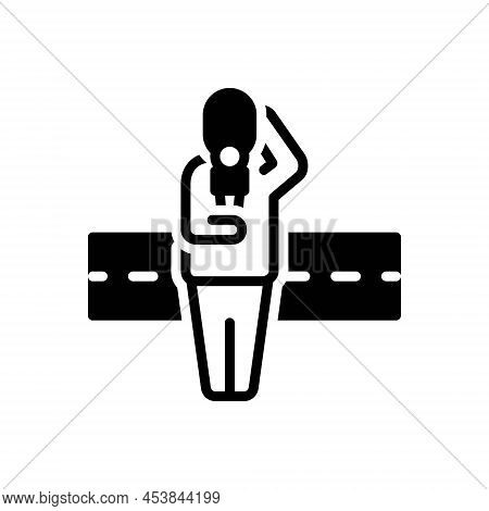 Black Solid Icon For Reporter Press Newsman Journalist Correspondent Informa Announcer Interviewer C