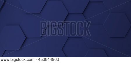 Abstract Modern Dark Blue Honeycomb Background, 3d Rendering Hexagon Backdrop