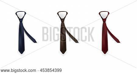 Collection Of Neckties. Three Neckties. Realistic Vector Illustration.