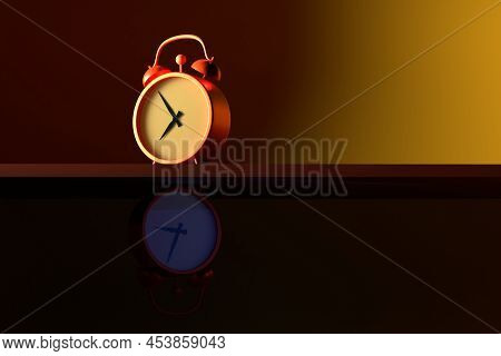 Circadian Rhythm Concept. Alarm Clock On The Shelf With Morning Light And Under It With Night Light.