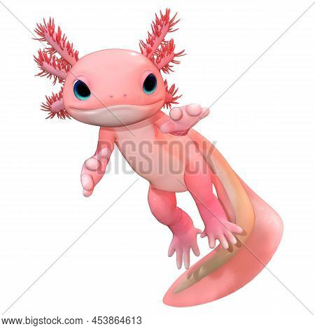3D Rendering Cartoon Axolotl On White