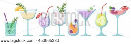 Summer Beach Cocktails. Drinks Mix, Drink Minimalist Style. Gin Vodka Cocktail, Simple Glass With Cu