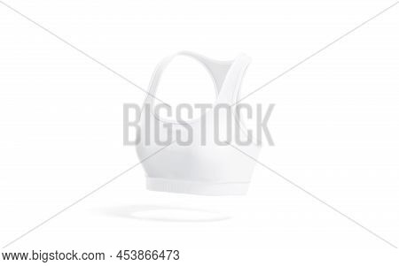 Blank White Woman Sport Top Mock Up, Side View, 3d Rendering. Empty Scoop Slim-fitting Bra For Gym O
