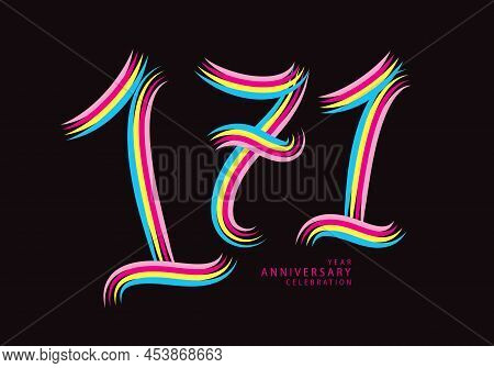 171 Number Design Vector, Graphic T Shirt, 171 Years Anniversary Celebration Logotype Colorful Line,