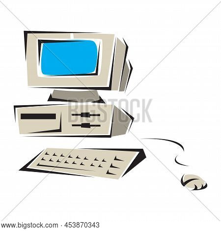 Old Computer Unit With A Monitor On A White Background In Eps 10