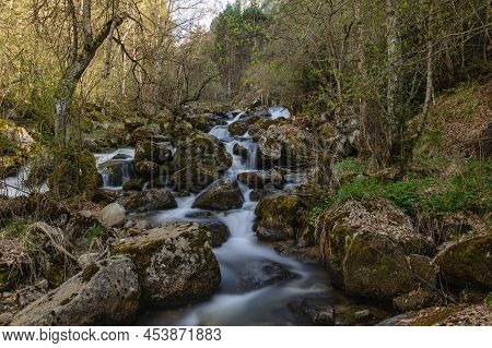 Waterfall At Madriu Perafita Claror Valley In Andorra,unesco World Heritage Site