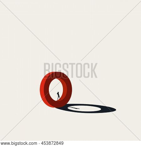Businesswoman Walks In Circle Vector Concept. Symbol Of Mundane Job, No Ambition Career. Minimal Ill