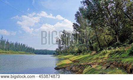 Beautiful Landscape View Of Sandynulla Lake From Pine Forest, Ooty, Tamilnadu, India.