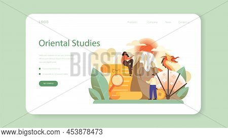 Orientalist Web Banner Or Landing Page. Professional Scientist Researching
