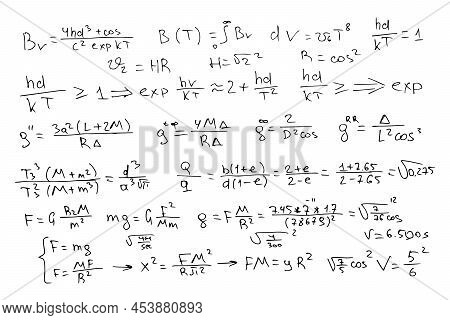 Astrophysical Formulas. Scientific, Educational Background. Hand-drawn On A White Background. Vector