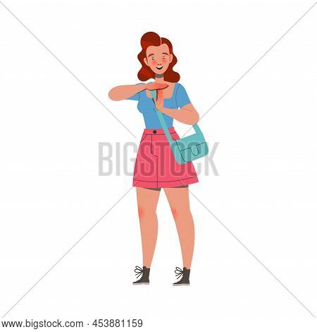 Woman Character Showing Hand Gesture With Palm Expressing Emotion With Body Language Vector Illustra