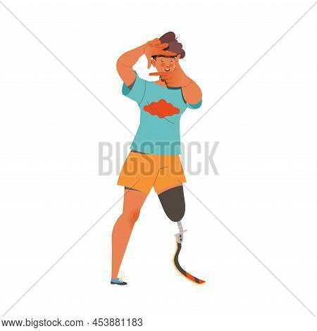 Man Character With Artificial Limb Showing Hand Gesture With Fingers Expressing Emotion With Body La