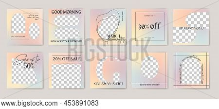 Design backgrounds for social media banner. Set of instagram post frame templates.Vector cover. Mock up for personal blog or shop.Layout for promotion.Endless square puzzle layout