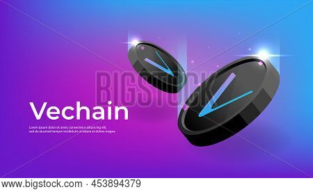 Vechain Coin Banner. Vet Coin Cryptocurrency Concept Banner Background.