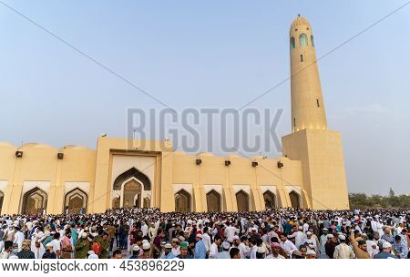 Doha, Qatar- May 02,2022 : People Attending Eid Prayer At Abdual Wahab Masjid In Qatar