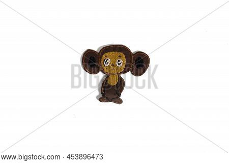 Cheburashka Textile Patch For Clothes Customization, Isolated On White.