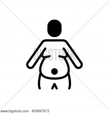 Black Solid Icon For Obesity Fatness Adipositas Corpulence Overweight Obese Person Abdomen