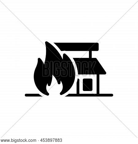 Black Solid Icon For Burn Blaze Accident House Burning Disaster Fire Danger Indemnification Preventi