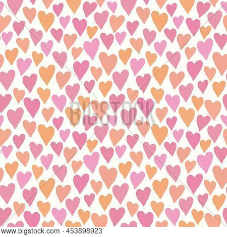 Heart Back Ground Pattern. Vector Seamless Repeat Of Hand Drawn Textured Pink And Orange Love Hearts