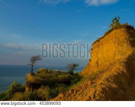 Seashore With Sheer Cliff. View On The Black Sea Coast Near The Village Of Sanzhiyka In Odessa Regio