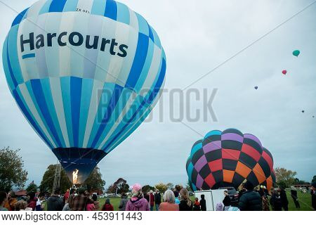 Masternon, New Zealand April, 22 2022 - People Attending Hot Air Balloon Festival In Masterton New Z