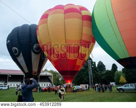 Masternon, New Zealand April, 22 2022 - People Attending Hot Air Balloon Festival In Masterton New Z