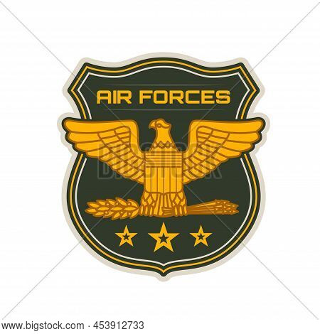 Air Forces Heraldic Icon Vector Shield With Gold Eagle, Wings, Arrows And Stars. Army Or Navy Aviati