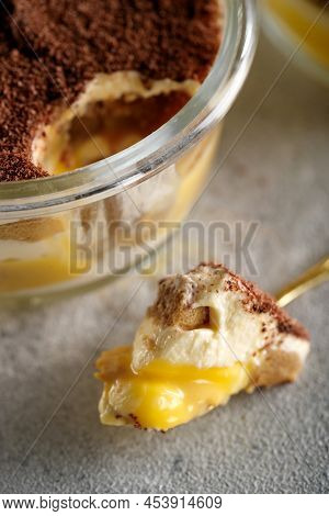 Tiramisu. Dessert With Cream For Breakfast. High Quality Photo