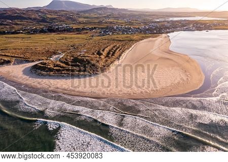 Aerial Of The Beautiful Blue Flag Beach, Killahoey Strand Near Dunfanaghy, Donegal, Ireland
