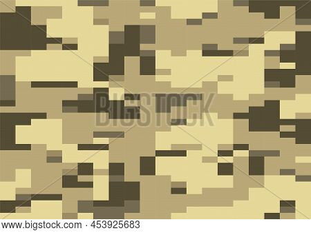 Desert Sand Digi Camo Vector, Seamless Pattern. Multi-scale Modern 8bit Pixel Camouflage In Light Ye
