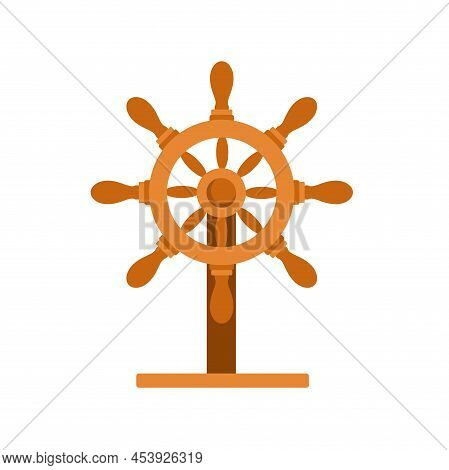 Steering Wheel Boat Isolated On White Background. Boat Rudder. Captain Helm. Vector Stock