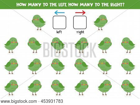 Left Or Right With Cute Green Bird. Educational Game To Learn Left And Right.
