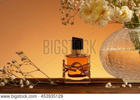 Krichev, Belarus, 16 February 2022: Yves Saint Laurent Libre Intense Eau De Parfum Fragrance With Wh