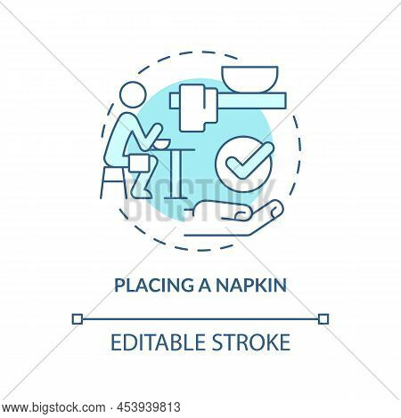 Placing Napkin Turquoise Concept Icon. Place Serviette On Lap. Restaurant Etiquette Abstract Idea Th