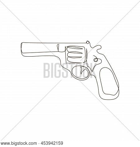 Revolver Continuous Line Drawing. One Line Art Of Weapon, Gas Pistol, Firearms, Weapons For Self-def