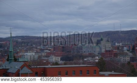 Small City Landscape Sherbrooke Estrie Quebec Eastern Townships Canada Downtown Cathedral Church Clo
