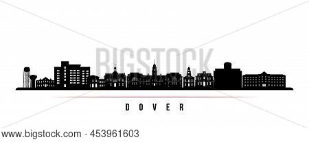 Dover Skyline Horizontal Banner. Black And White Silhouette Of Dover, Delaware. Vector Template For 