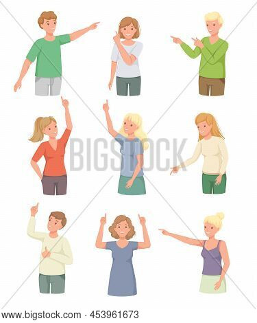 People Character Indicating Something Pointing With Index Finger As Hand Gesture Specifying Directio