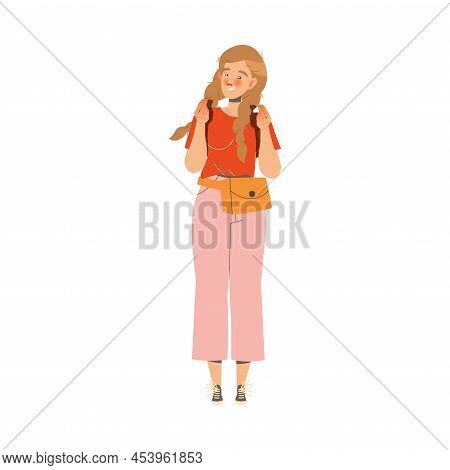Woman Character Smiling And Showing Hand Gesture Expressing Emotion With Body Language Vector Illust