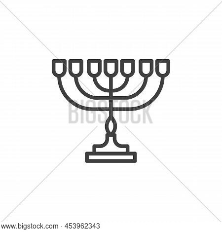 Temple Menorah Line Icon. Linear Style Sign For Mobile Concept And Web Design. Hanukkah Menorah Outl