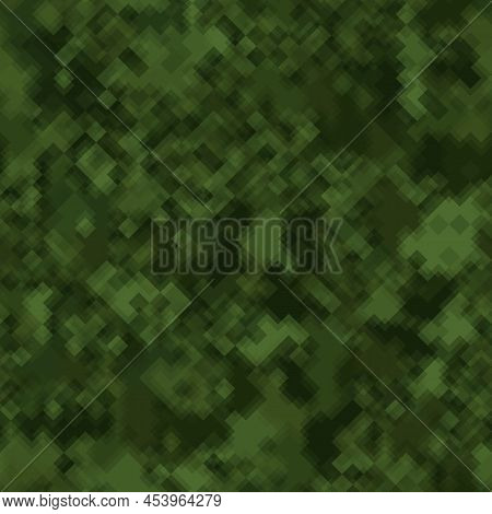 Abstract Seamless Pattern With Green Colored Chaotic Overlap Tiles On Dark