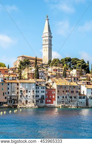 View At The Old Town With Bell Tower Of Santa Eufemia Church In Rovinj - Croatia