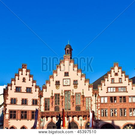 FRANKFURT, GERMANY - MAY 4, 2013: famous Roemerberg in Frankfurt the former historic city center