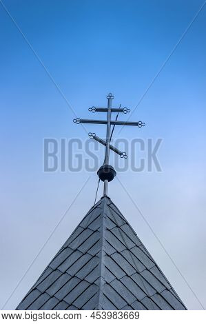 A Cross On The Top Of Ukrainian Autocephalous Orthodox Church Of St.nicholas In Skhidnytsa, Lviv Reg