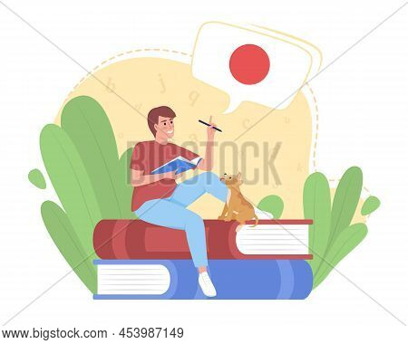 Studying Japanese Language Quickly 2d Vector Isolated Illustration. Foreign Student Flat Character O