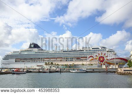 Oranjestad, Aruba - December 14, 2020: The Norwegian Sun Cruise Ship Of The Ncl Norwegian Cruise Lin