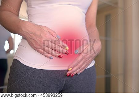 Intestinal Problems. The Concept Of The Problem Of People With Abdominal Pain. Female Anatomy